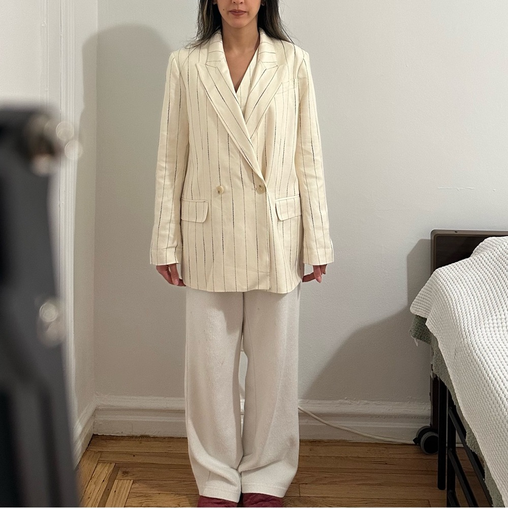 H&M Cream Striped Double-Breasted Blazer and vest set
